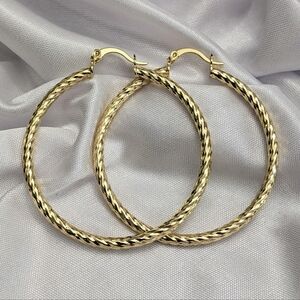 Hoop Earrings 18K Gold Filled Twist Cut Hoop Earrings 2 Inches.